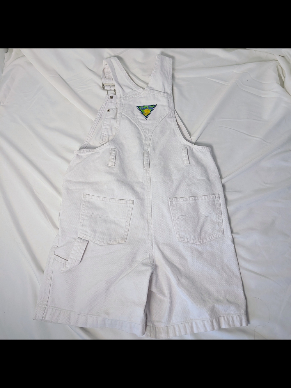 Y2K Girls Size 10 White Denim Overall Shorts With Embroidered Looney Tunes - Picture 5 of 7